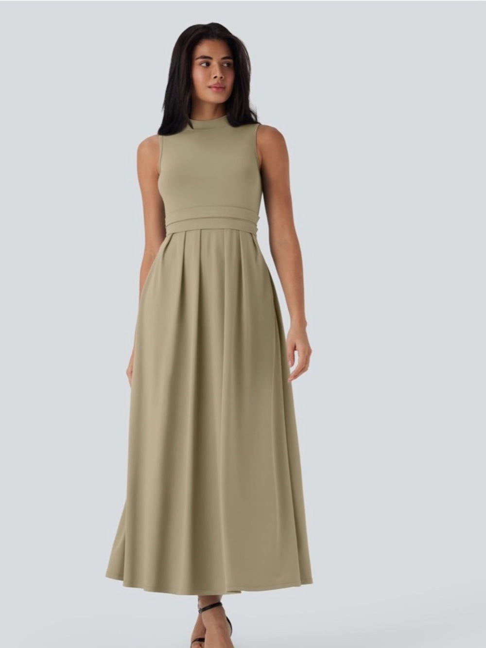 Halara Stand Collar Sleeveless Flare Maxi Casual Dress with Pockets